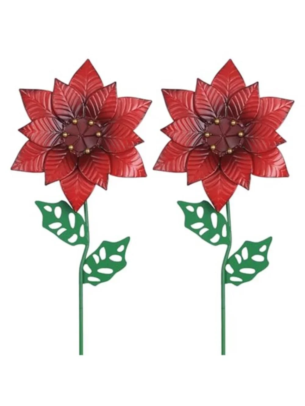 Set of 2 Poinsettia Flower Decorative Garden Stakes